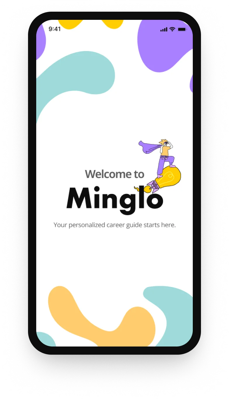 Minglo welcome screen on a phone