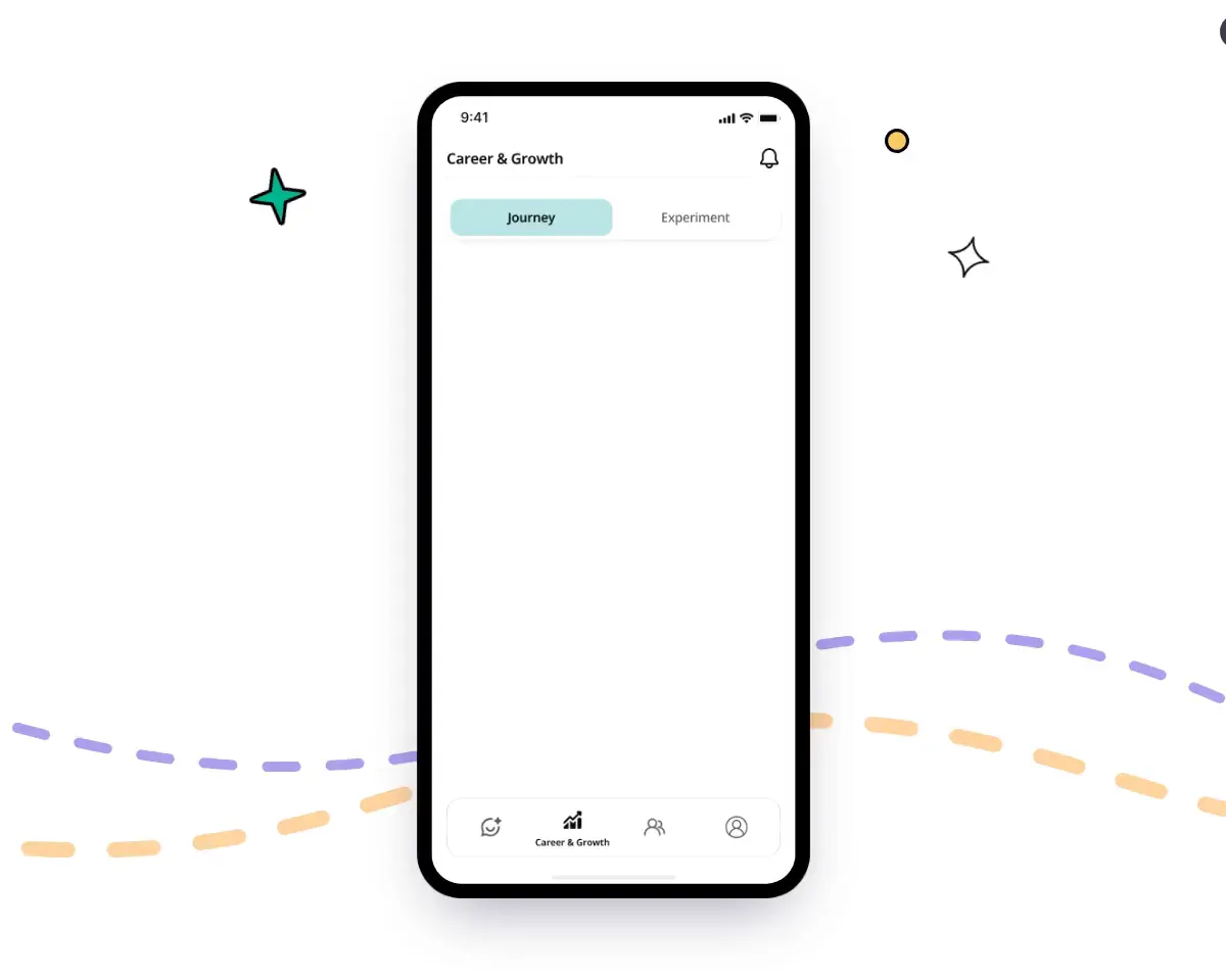 Career & Growth journey screen in the Minglo app